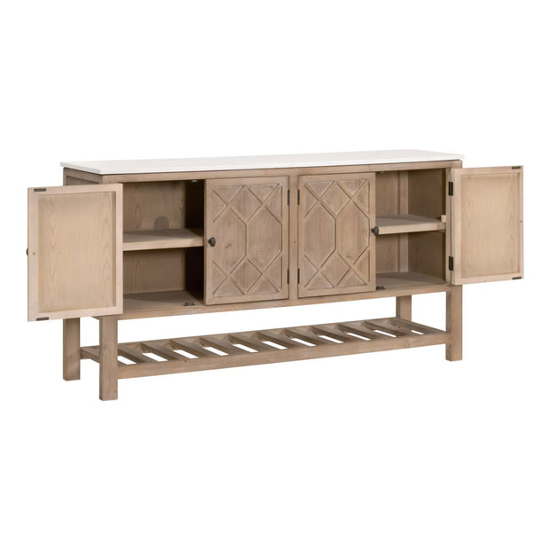 Essentials For Living Willow Smoke Gray Pine With White Quartz Media Sideboard