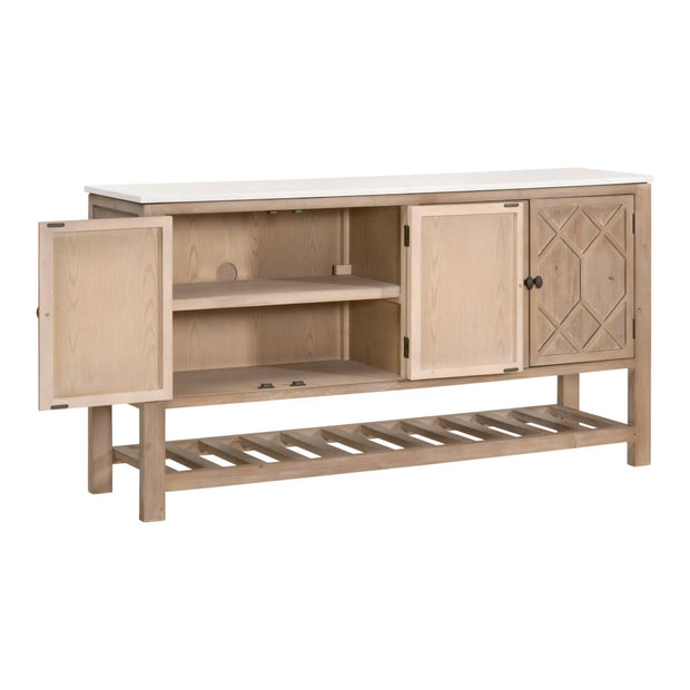 Essentials For Living Willow Smoke Gray Pine With White Quartz Media Sideboard
