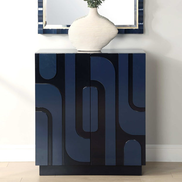 Uttermost Valeria Glossy Cobalt Blue and Navy Lacquer 2 Door Cabinet