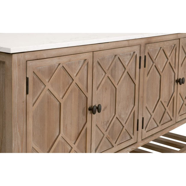 Essentials For Living Willow Smoke Gray Pine With White Quartz Media Sideboard