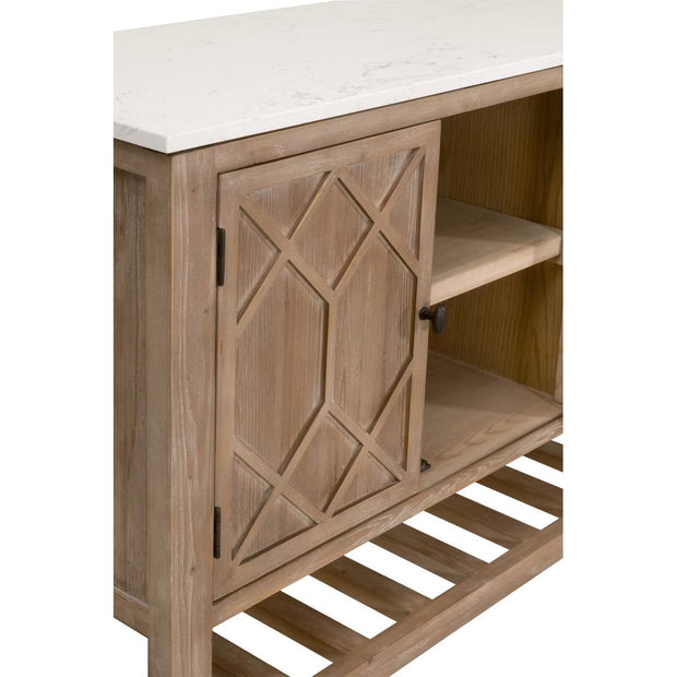 Essentials For Living Willow Smoke Gray Pine With White Quartz Media Sideboard