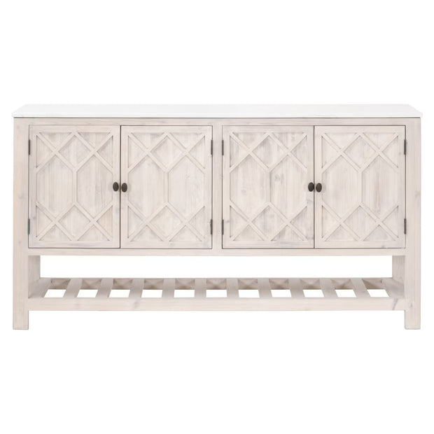 Essentials For Living Willow White Wash Pine With White Quartz Media Sideboard