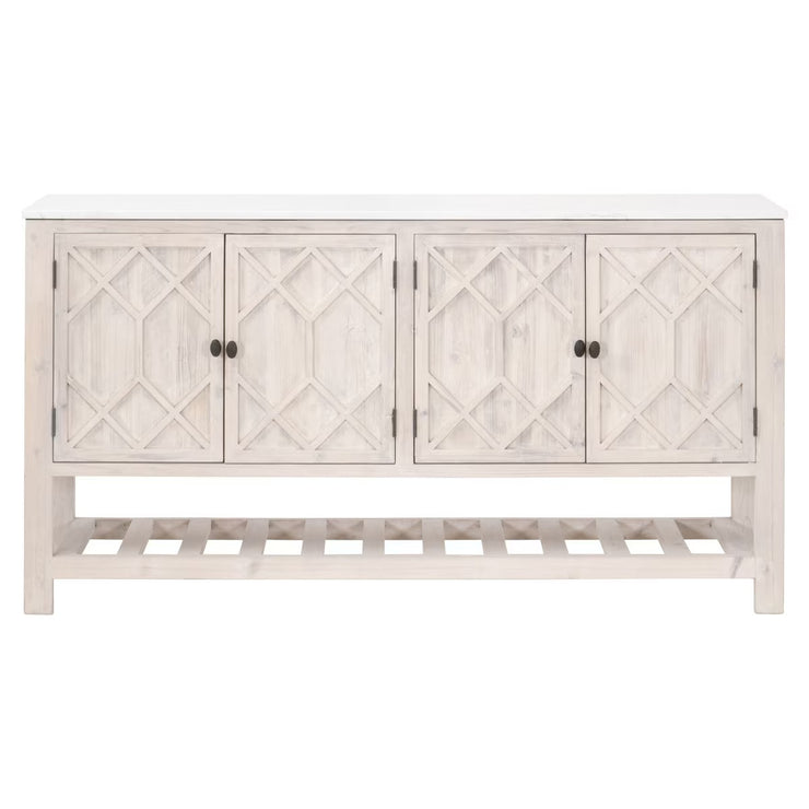 Essentials For Living Willow White Wash Pine With White Quartz Media Sideboard