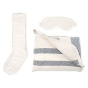 Kashwere Ultra Plush Champagne and Ivory Rugby Stripe Travel Blanket, Pouch, Eye Mask and Spa Socks Set