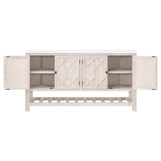 Essentials For Living Willow White Wash Pine With White Quartz Media Sideboard