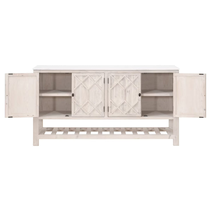 Essentials For Living Willow White Wash Pine With White Quartz Media Sideboard