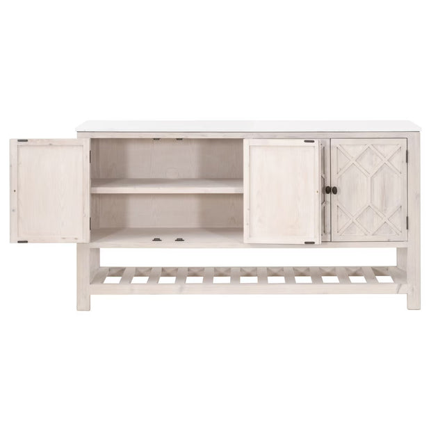 Essentials For Living Willow White Wash Pine With White Quartz Media Sideboard