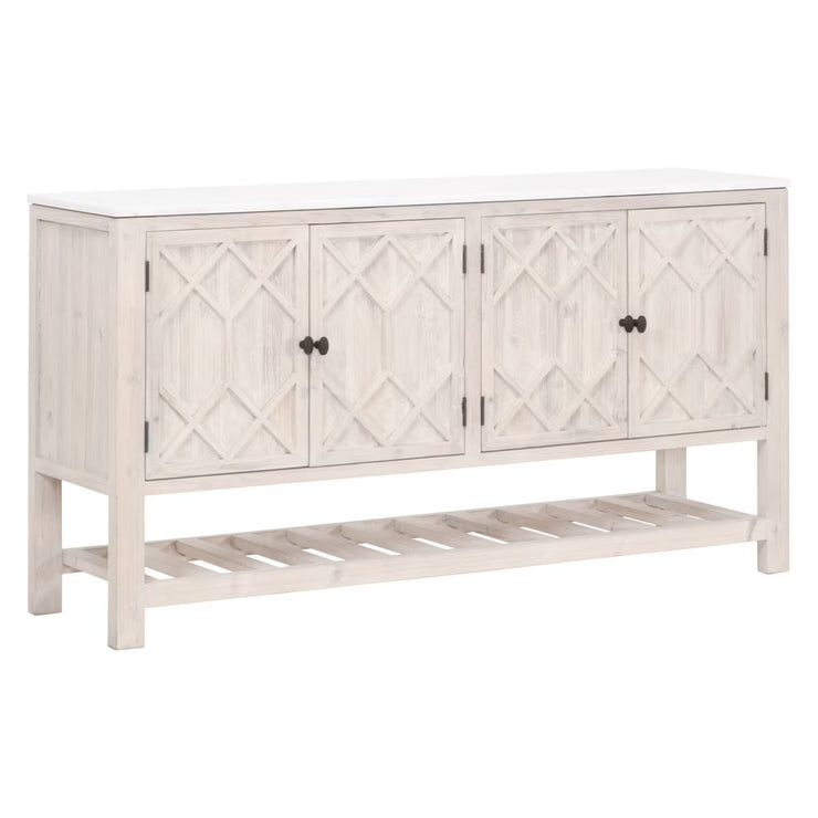 Essentials For Living Willow White Wash Pine With White Quartz Media Sideboard