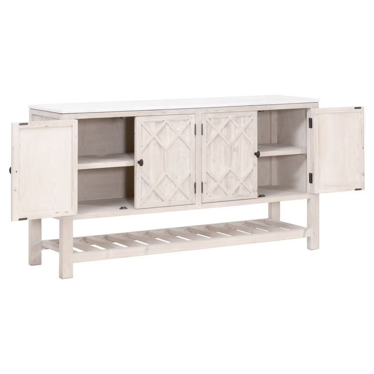 Essentials For Living Willow White Wash Pine With White Quartz Media Sideboard