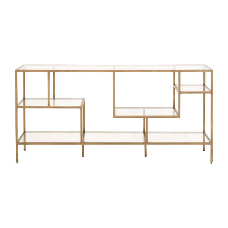 Essentials For Living Beakman Low Brass and Glass Selves Bookcase