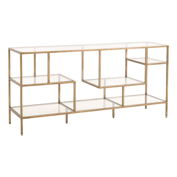 Essentials For Living Beakman Low Brass and Glass Selves Bookcase