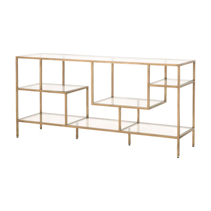 Essentials For Living Beakman Low Brass and Glass Selves Bookcase