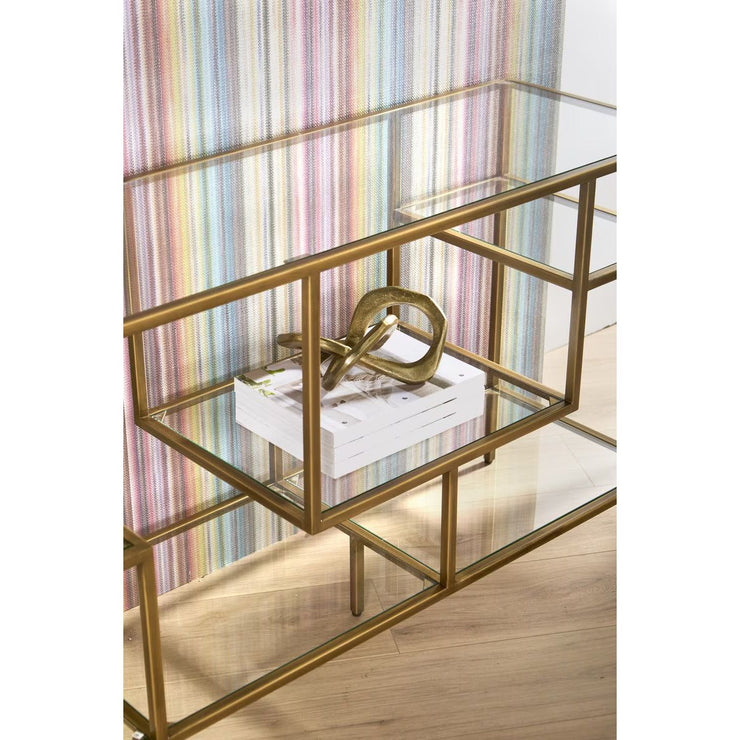 Essentials For Living Beakman Low Brass and Glass Selves Bookcase