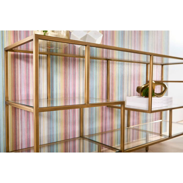 Essentials For Living Beakman Low Brass and Glass Selves Bookcase