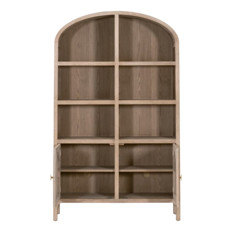 Essentials For Living Cane Storage Smoke Gray Oak And Smoke Gray Cane Bookcase