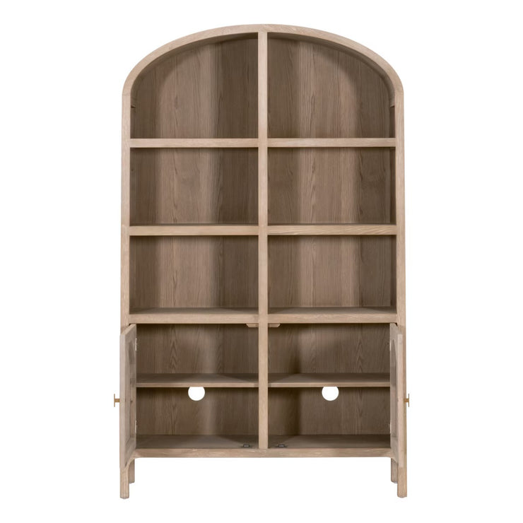 Essentials For Living Cane Storage Smoke Gray Oak And Smoke Gray Cane Bookcase