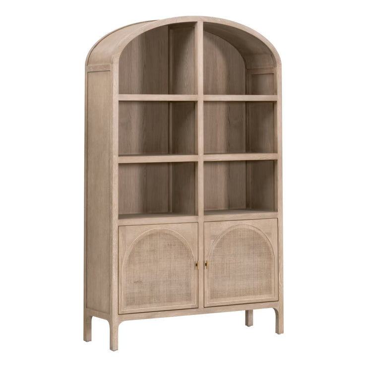 Essentials For Living Cane Storage Smoke Gray Oak And Smoke Gray Cane Bookcase