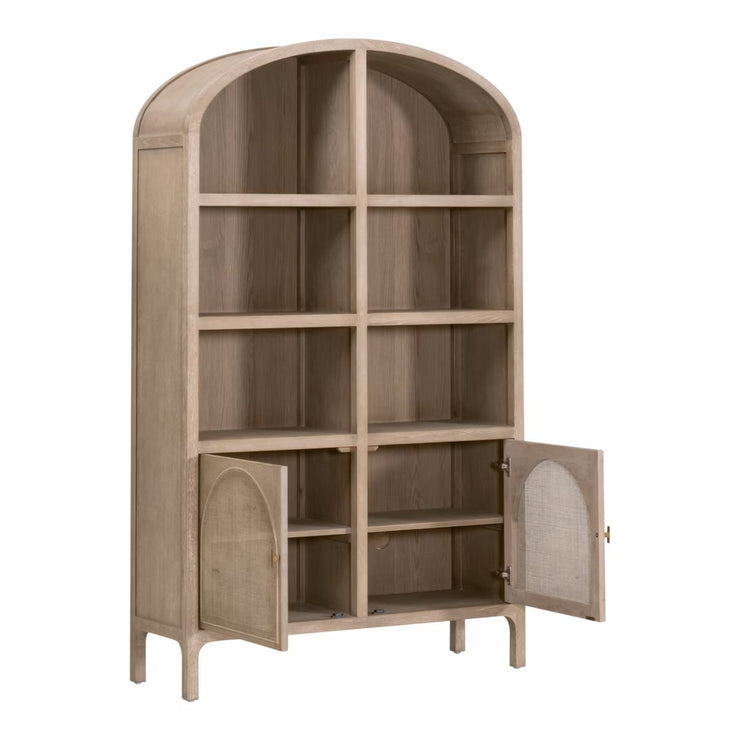 Essentials For Living Cane Storage Smoke Gray Oak And Smoke Gray Cane Bookcase