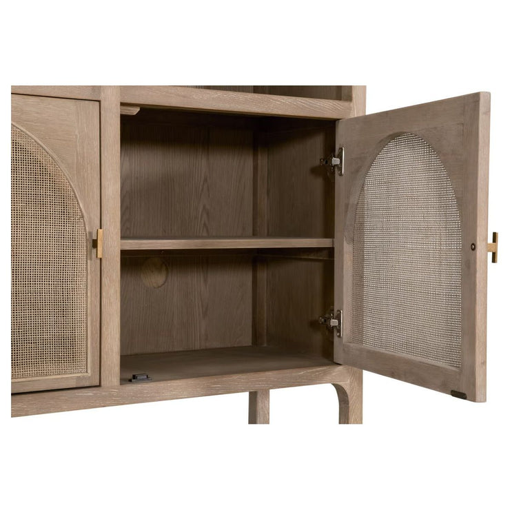 Essentials For Living Cane Storage Smoke Gray Oak And Smoke Gray Cane Bookcase