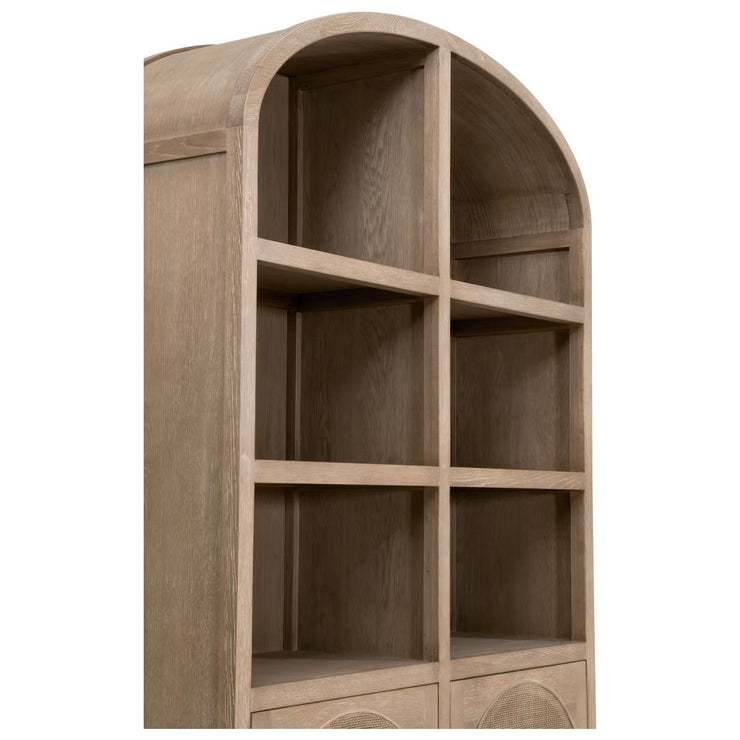 Essentials For Living Cane Storage Smoke Gray Oak And Smoke Gray Cane Bookcase