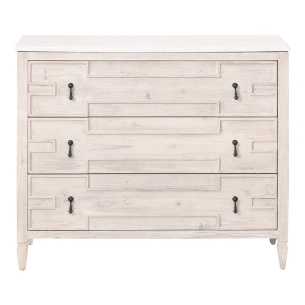 Essentials For Living Emerie White Wash Pine With White Quartz Entry Cabinet