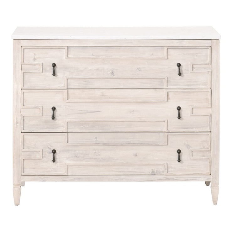 Essentials For Living Emerie White Wash Pine With White Quartz Entry Cabinet