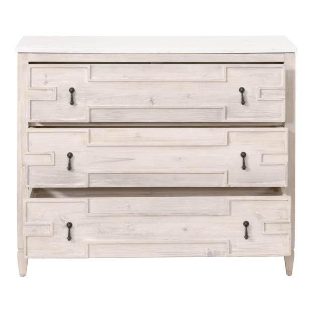 Essentials For Living Emerie White Wash Pine With White Quartz Entry Cabinet