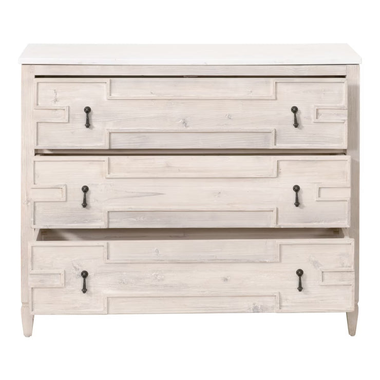Essentials For Living Emerie White Wash Pine With White Quartz Entry Cabinet