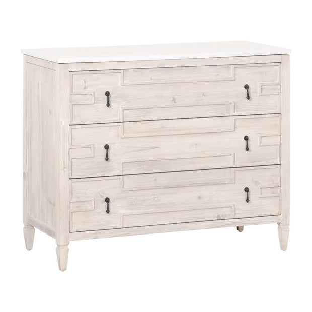 Essentials For Living Emerie White Wash Pine With White Quartz Entry Cabinet