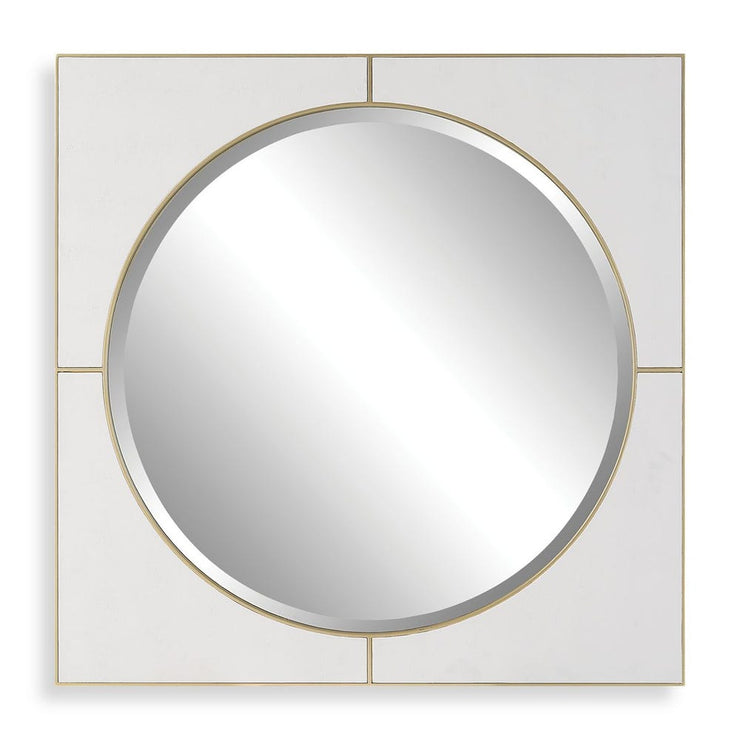 Uttermost Cyprus White Faux Shagreen Leather Wrapped Square Mirror