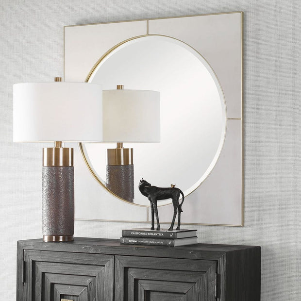 Uttermost Cyprus White Faux Shagreen Leather Wrapped Square Mirror