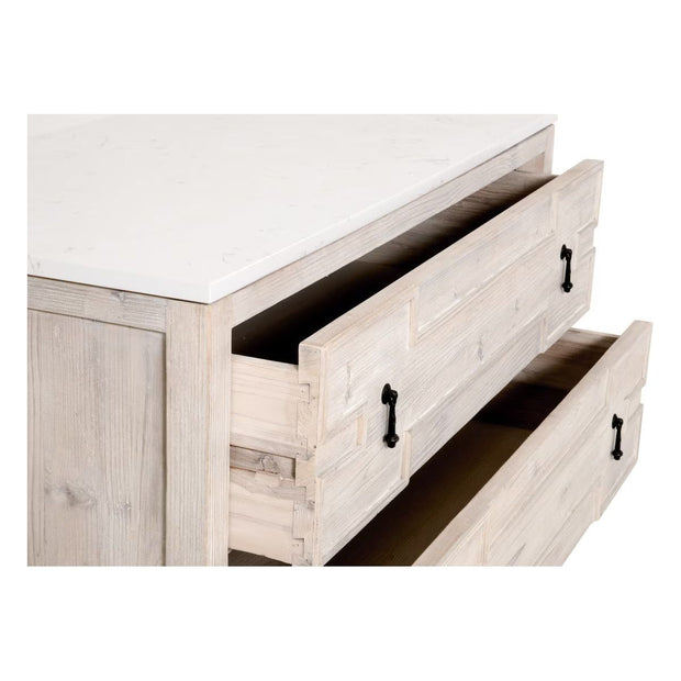 Essentials For Living Emerie White Wash Pine With White Quartz Entry Cabinet