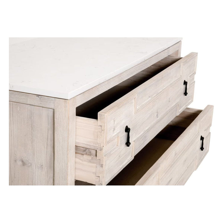 Essentials For Living Emerie White Wash Pine With White Quartz Entry Cabinet