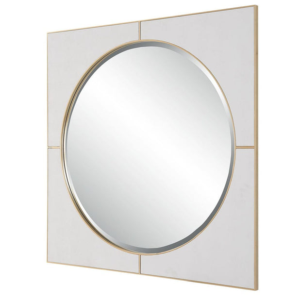 Uttermost Cyprus White Faux Shagreen Leather Wrapped Square Mirror