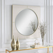Uttermost Cyprus White Faux Shagreen Leather Wrapped Square Mirror