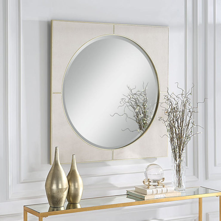 Uttermost Cyprus White Faux Shagreen Leather Wrapped Square Mirror