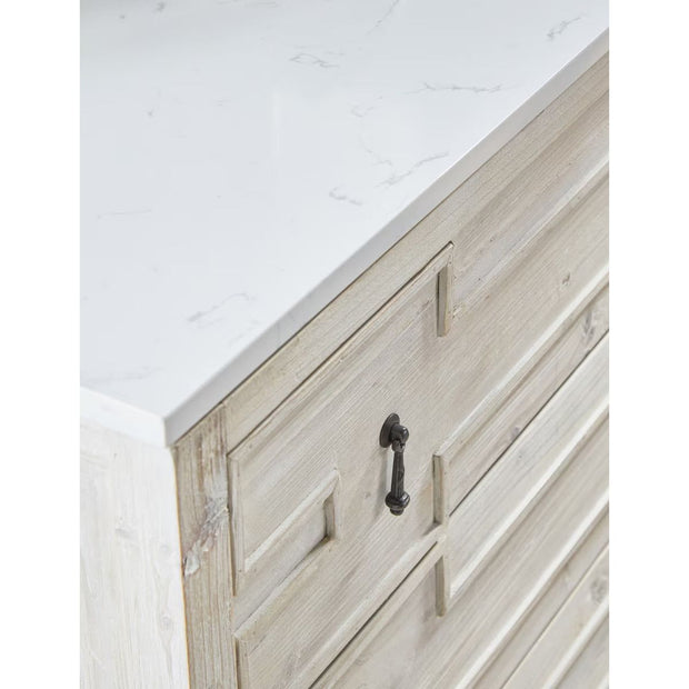 Essentials For Living Emerie White Wash Pine With White Quartz Entry Cabinet