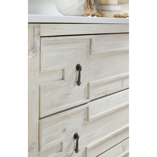 Essentials For Living Emerie White Wash Pine With White Quartz Entry Cabinet