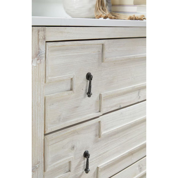 Essentials For Living Emerie White Wash Pine With White Quartz Entry Cabinet