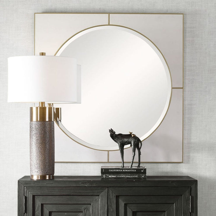 Uttermost Cyprus White Faux Shagreen Leather Wrapped Square Mirror