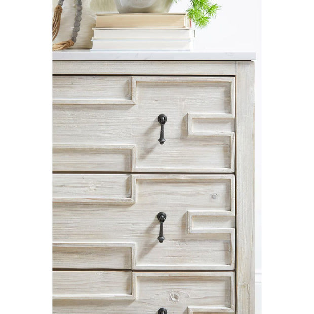 Essentials For Living Emerie White Wash Pine With White Quartz Entry Cabinet
