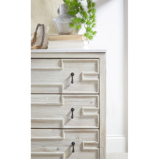 Essentials For Living Emerie White Wash Pine With White Quartz Entry Cabinet