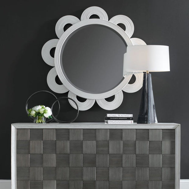 Uttermost Clematis White Natural Rattan Round Mirror
