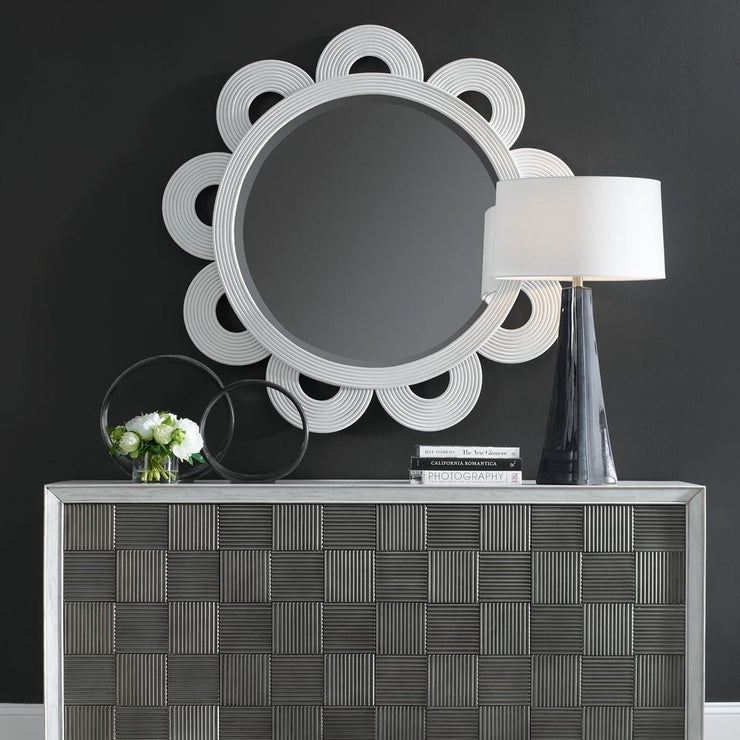 Uttermost Clematis White Natural Rattan Round Mirror