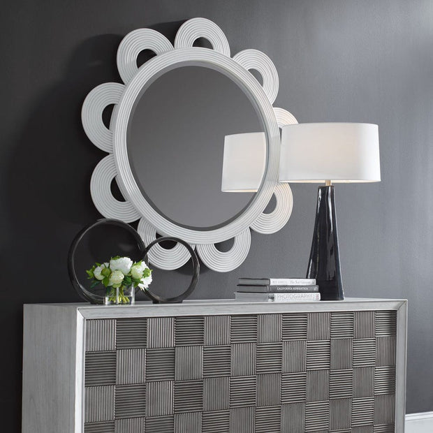 Uttermost Clematis White Natural Rattan Round Mirror