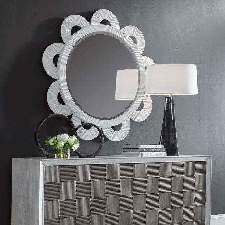 Uttermost Clematis White Natural Rattan Round Mirror