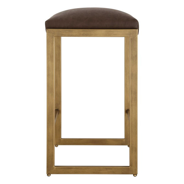 Uttermost Atticus Counter Stool ~ Cocoa Faux Leather Cushioned Seat