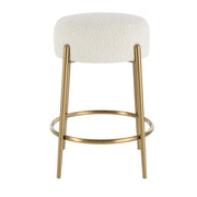 Uttermost Arles White Faux Shearling Seat Counter Stool With Brushed Brass Base