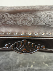 Casa Bonita Peruvian Hand-Carved Wood and Hand-Tooled Leather Turin Leather Bench