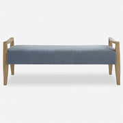 Uttermost Daylight Sky Blue Fabric Cushioned Seat Natural Oak Wood Bench